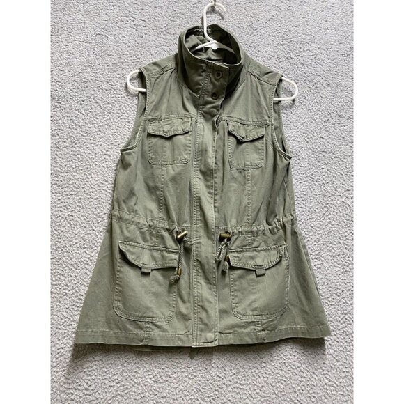 Ashley By 26 International Utility Jacket Vest M Army Green Drawstring Waist - Picture 1 of 6